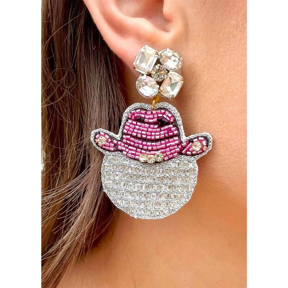NEW TAYLOR SHAYE women's disco cowgirl earrings in silver/pink